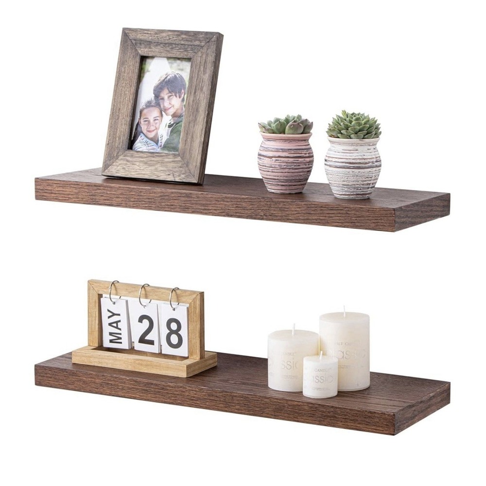 Floating Shelves for Wall | 8 Inch Deep Rustic Set of 2 With Solid Dark Oak‎